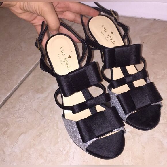 Kate Spade New York Ivy Silver Fine Glitter Black Heels Size 9 NWT - Picture 5 of 12